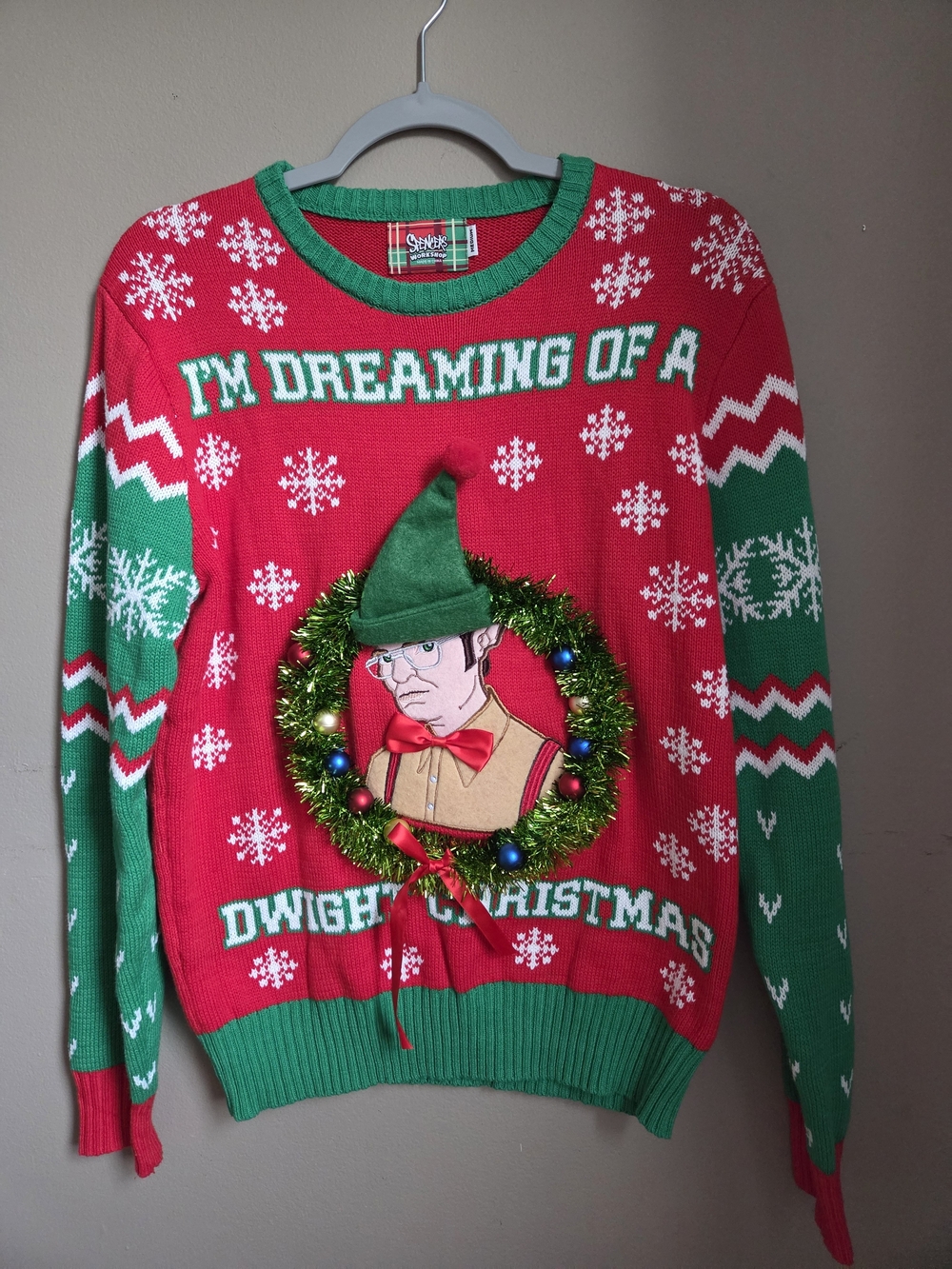 The Office Dwight Schrute Ugly Christmas Sweater 3D Wreath Size M